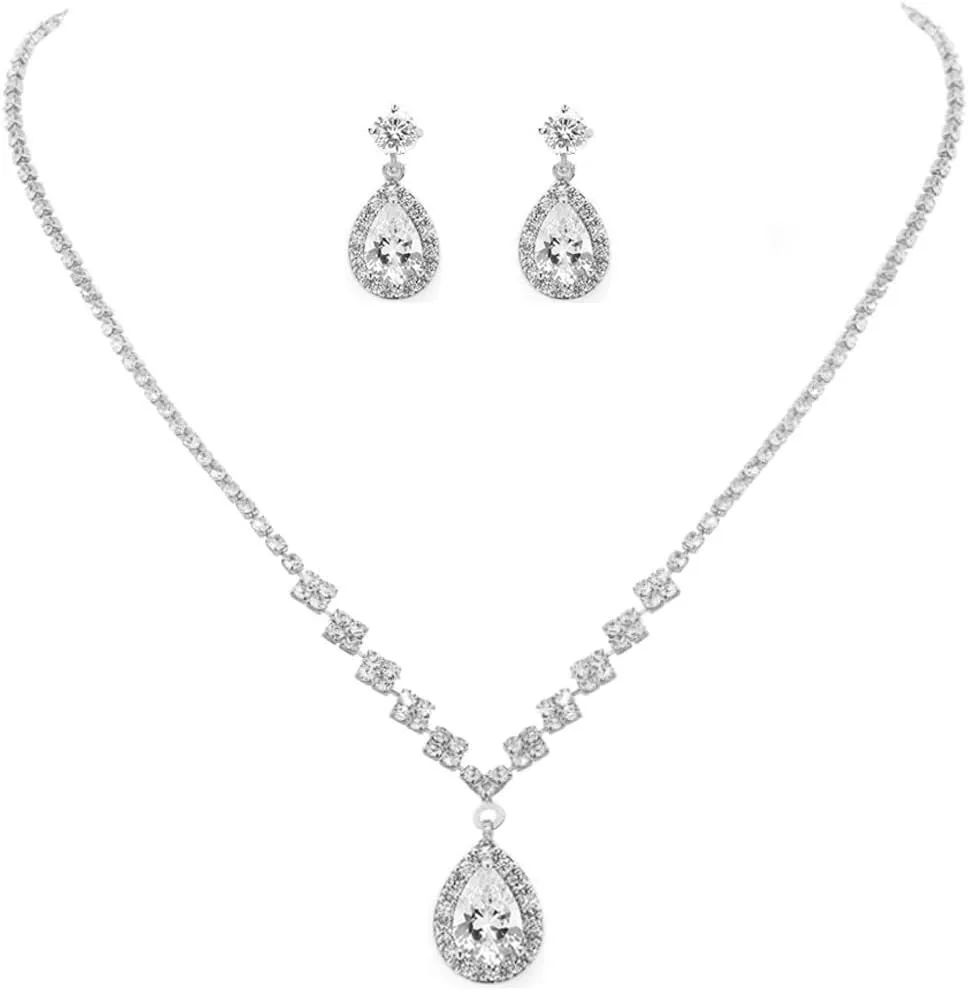Unicra Bride Crystal Necklace Earrings Set Bridal Wedding Jewelry Sets Rhinestone Choker Necklace Prom Costume Jewelry Set for Women and Brides
