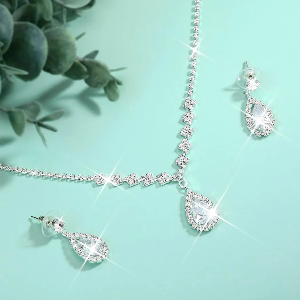 Unicra Bride Crystal Necklace Earrings Set Bridal Wedding Jewelry Sets Rhinestone Choker Necklace Prom Costume Jewelry Set for Women and Brides