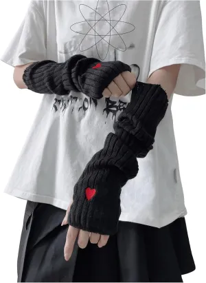 Verdusa Women's Heart Knit Arm Warmers Y2k Arm Sleeves Fingerless Gloves