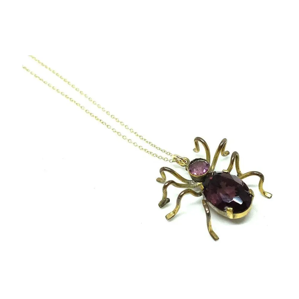 Vintage 1940s Spider Czech Pendant Gold Necklace