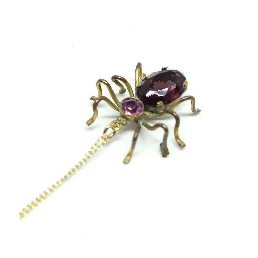Vintage 1940s Spider Czech Pendant Gold Necklace
