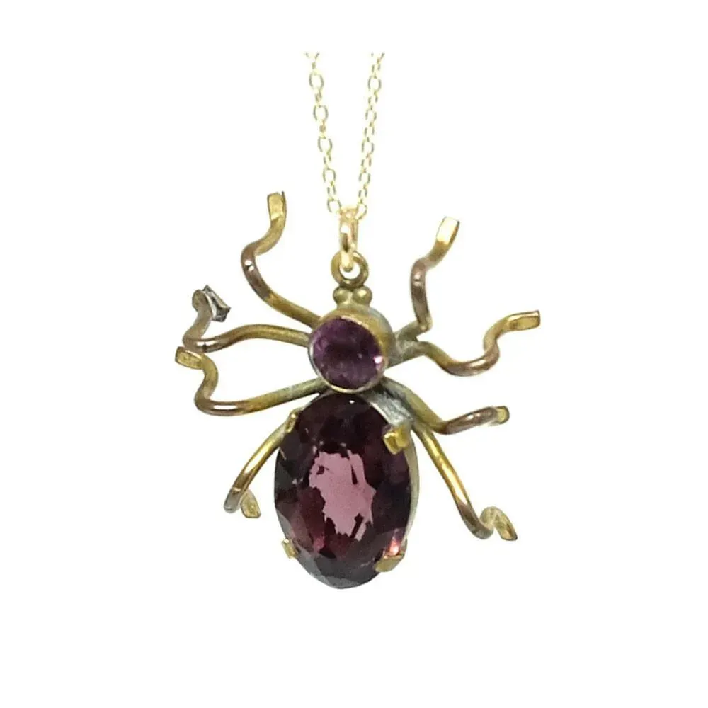 Vintage 1940s Spider Czech Pendant Gold Necklace