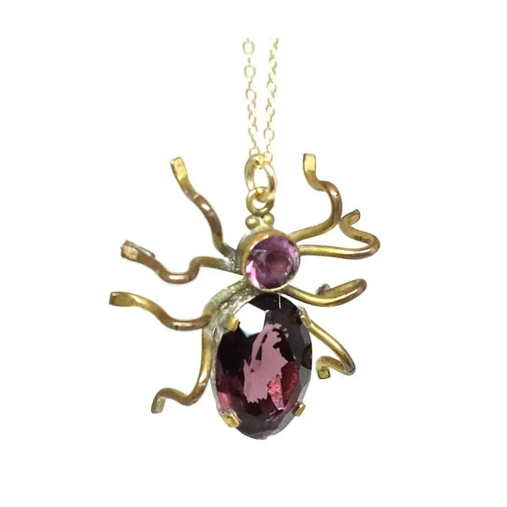 Vintage 1940s Spider Czech Pendant Gold Necklace