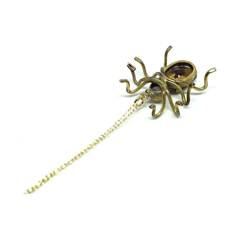 Vintage 1940s Spider Czech Pendant Gold Necklace
