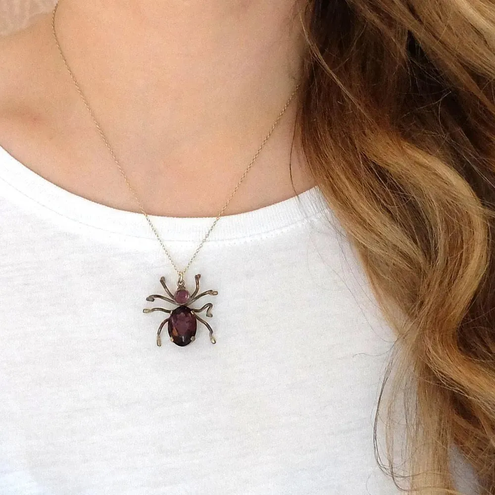 Vintage 1940s Spider Czech Pendant Gold Necklace