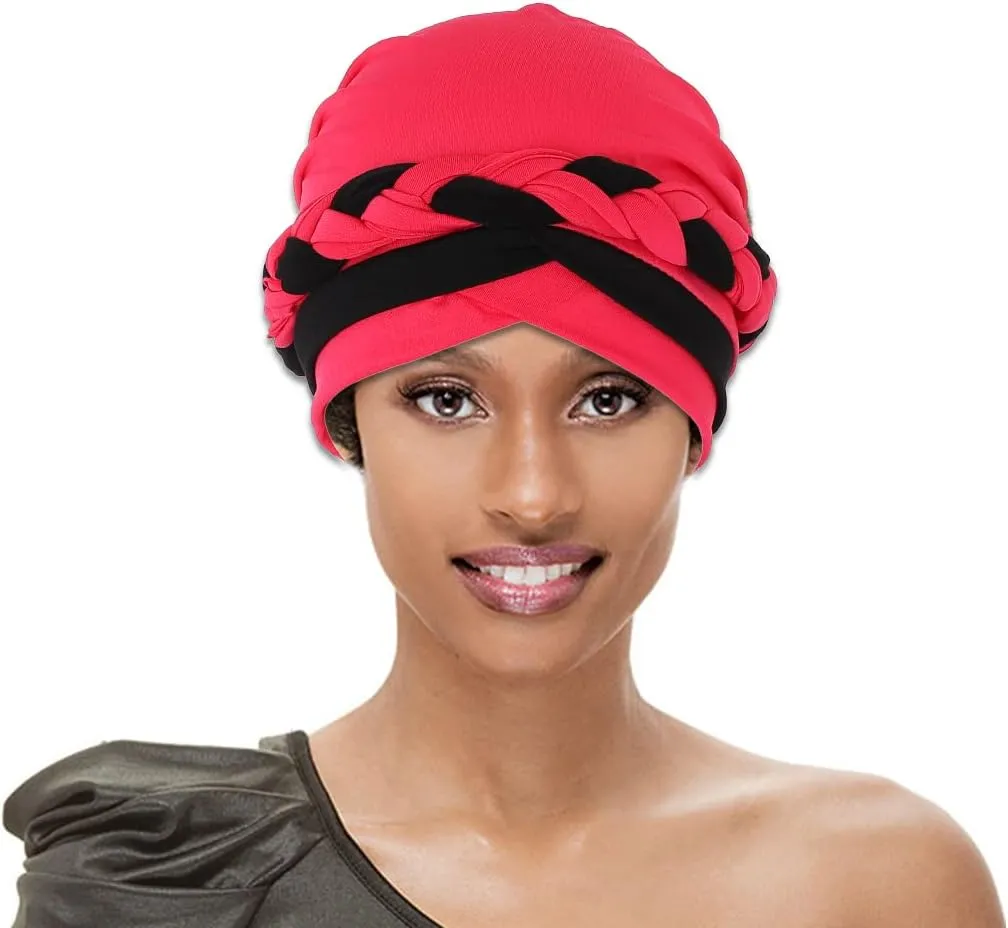 Woeoe Women African Turban India's Hat Black Stretch Braid Head Wrap