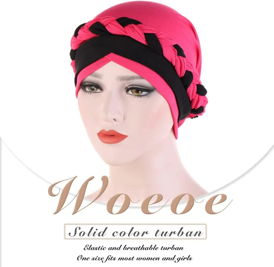 Woeoe Women African Turban India's Hat Black Stretch Braid Head Wrap