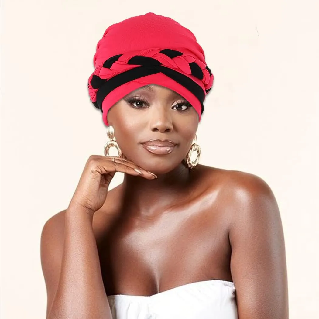 Woeoe Women African Turban India's Hat Black Stretch Braid Head Wrap