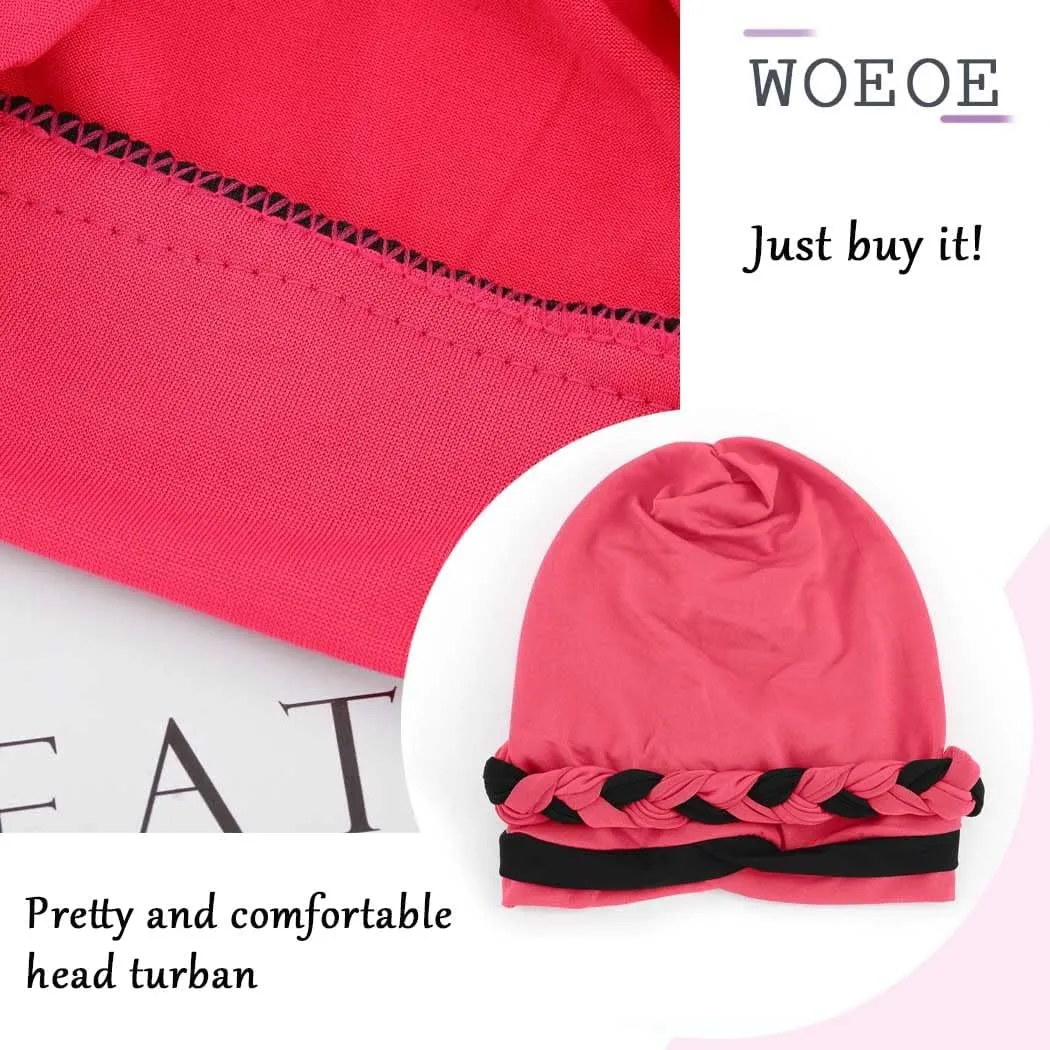 Woeoe Women African Turban India's Hat Black Stretch Braid Head Wrap