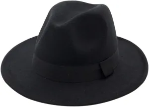 Women Men Classic Jazz Hat Vintage Wide Brim Fedora Hat with Belt Buckle Panama Hat Black Dress Hat for Unisex