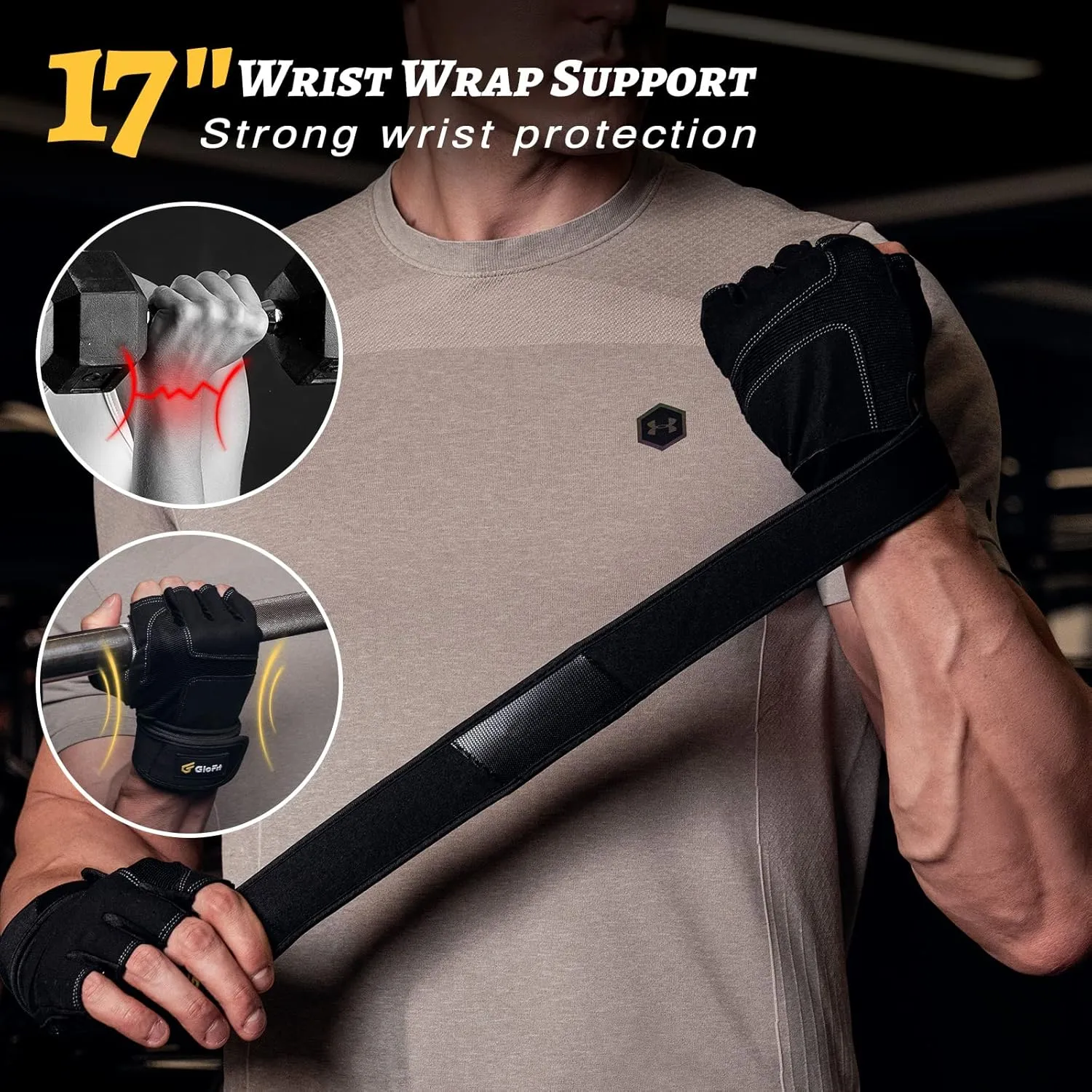 Workout Gloves with Wrist Wrap Support for Women & Men, Weight Lifting Gloves Fingerless Gym Gloves for Cycling, Training, Push-up