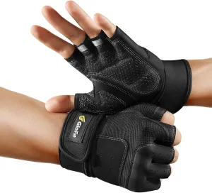Workout Gloves with Wrist Wrap Support for Women & Men, Weight Lifting Gloves Fingerless Gym Gloves for Cycling, Training, Push-up