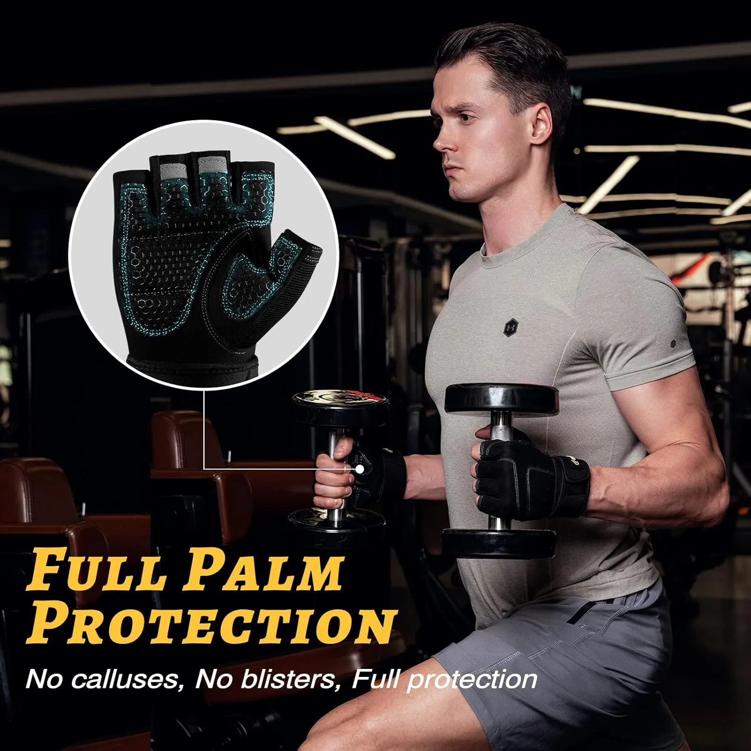 Workout Gloves with Wrist Wrap Support for Women & Men, Weight Lifting Gloves Fingerless Gym Gloves for Cycling, Training, Push-up