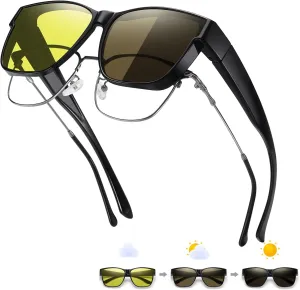 Wzerry Polarized Fit Over Glasses Sunglasses, Wear Over Sunglasses Wrap Around Shades for Men Women UV400 Pretection