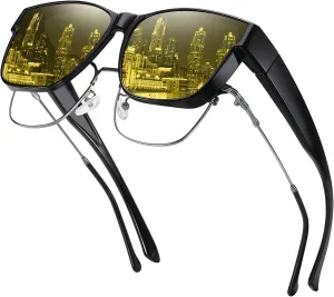 Wzerry Polarized Fit Over Glasses Sunglasses, Wear Over Sunglasses Wrap Around Shades for Men Women UV400 Pretection
